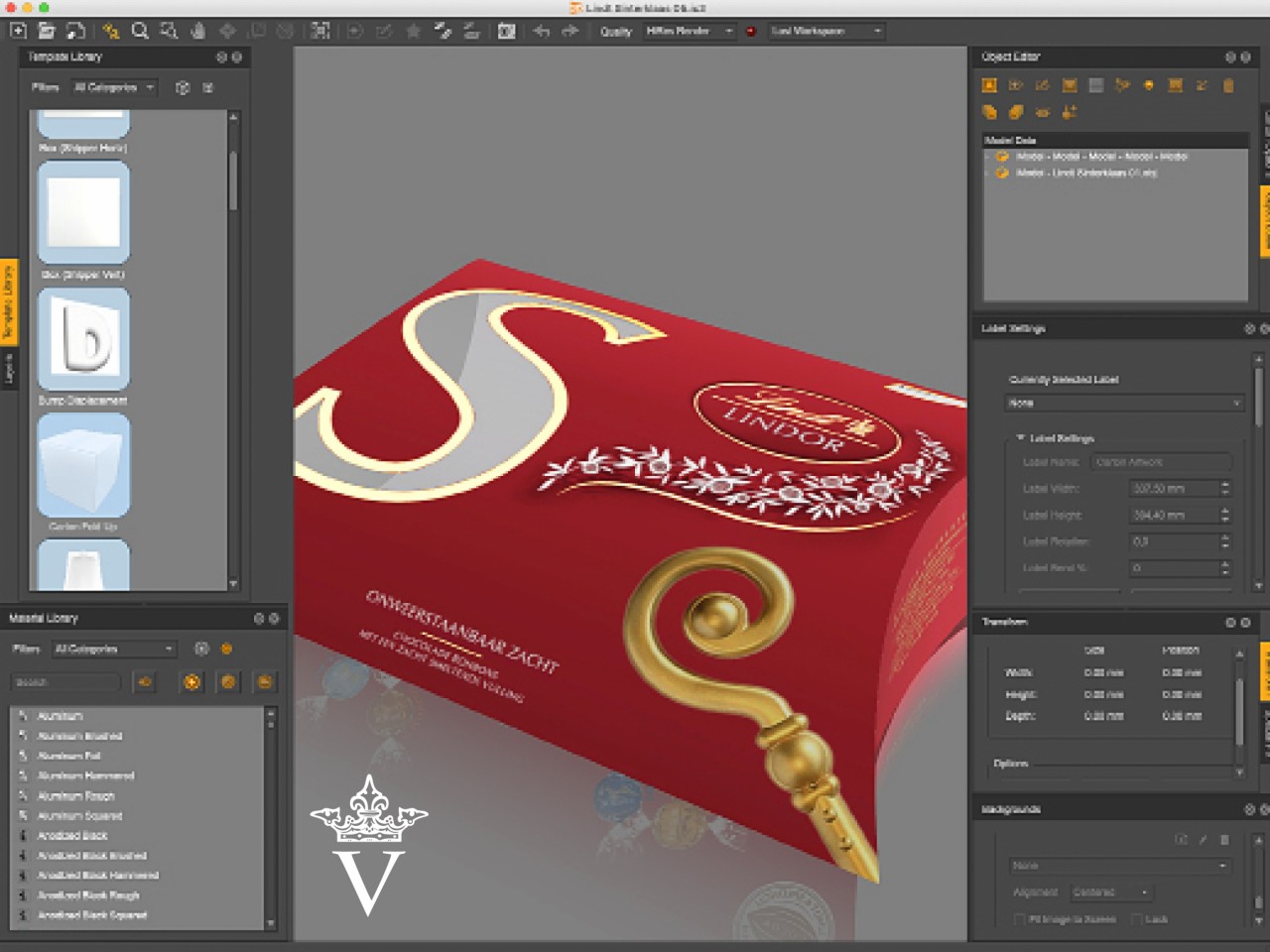 Lindt vouwkartonnage - 3D digitale mock-up in de maak