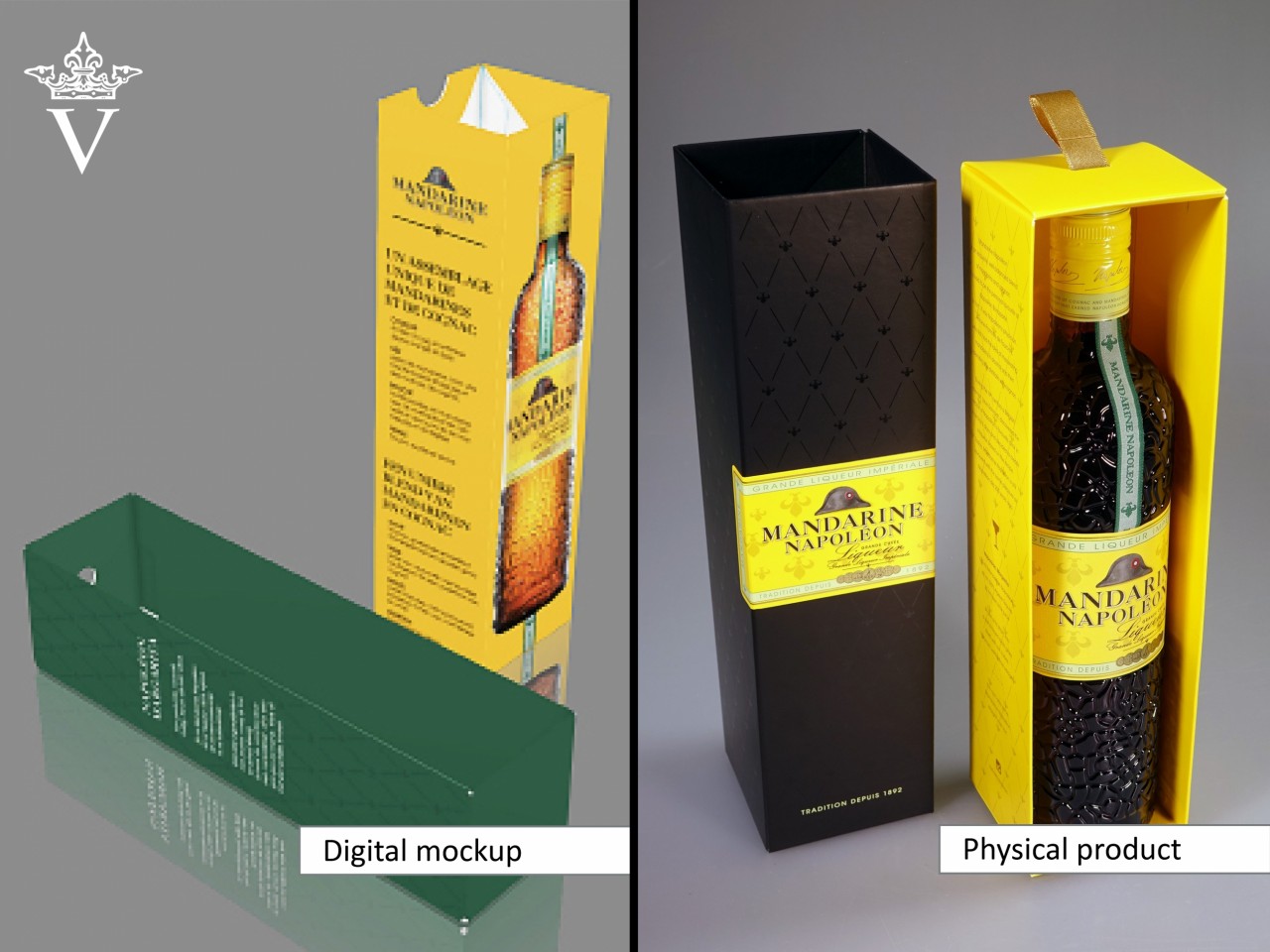 Mandarine Napoleon Liquers - 3D digitale mock-up vs. een fysiek prototype